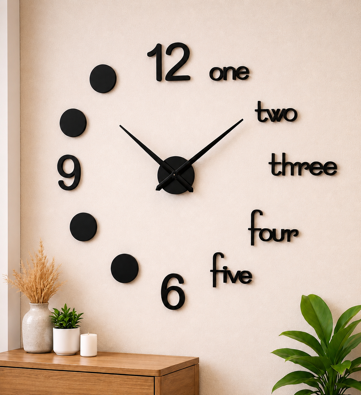 LARGE SIZE WOODEN DIY CLOCK WITH 12 INCHES NEEDLES